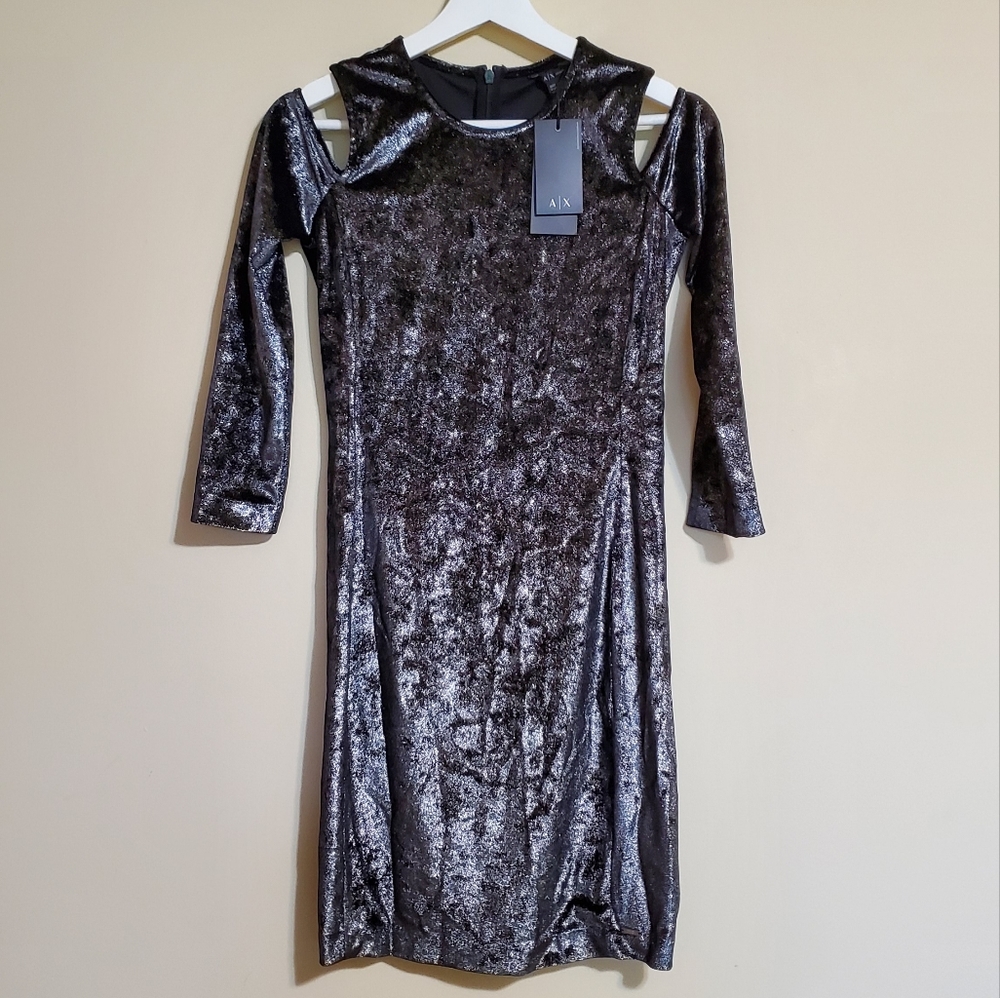 NEW A|X ARMANI EXCHANGE Women's Cold-Shoulder 3/4 Sleeve Jersey Bodycon M